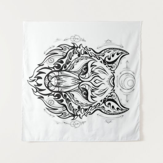 Tenture Tête de loup aux décorations ethniques (Devant (Horizontal))