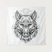 Tenture Tête de loup aux décorations ethniques (Devant)