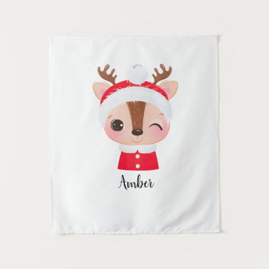Tenture Tête de renne de Père Noël Noël mignonne (Devant)