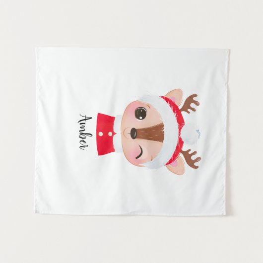 Tenture Tête de renne de Père Noël Noël mignonne (Devant (Horizontal))