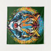 Tenture Tête de tigre couleurs arc-en-ciel peinture taches (Devant (Horizontal))