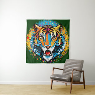 Tenture Tête de tigre couleurs arc-en-ciel peinture taches