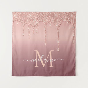 Tenture Texte de nom de monogramme Rose Gold Blush Paillet
