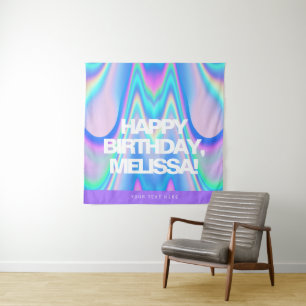 Tenture Texte personnalisé Holographique Iridescent Y2K Fê