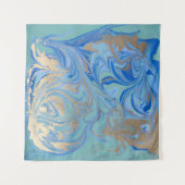 Tenture Texture d'aquarelle liquide en or bleu (Devant (Horizontal))