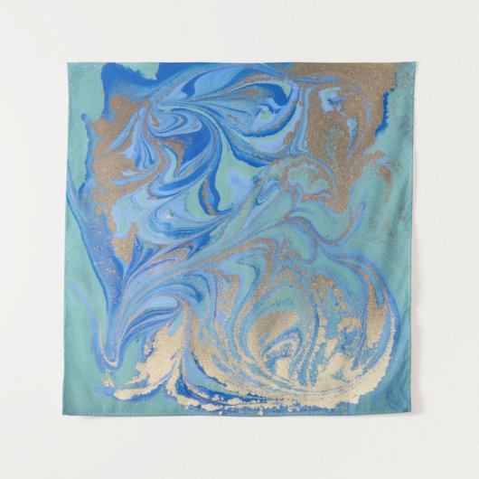 Tenture Texture d'aquarelle liquide en or bleu (Devant)