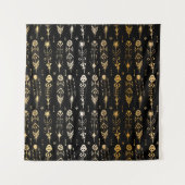 Tenture Textured golden feathers in tribal style. Seamless (Devant)