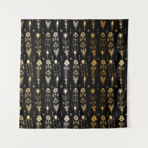 Tenture Textured golden feathers in tribal style. Seamless