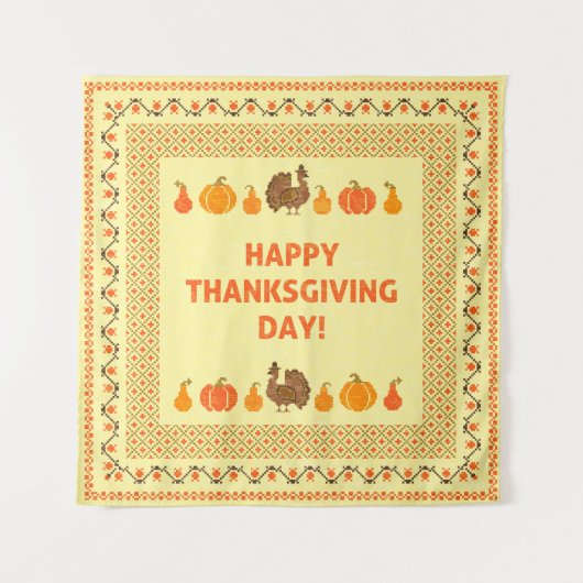 Tenture Thanksgiving : retro brodée carte design. (Devant)