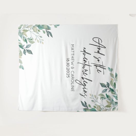 Tenture The adventure begins backdrop greenery wedding (Devant (Horizontal))