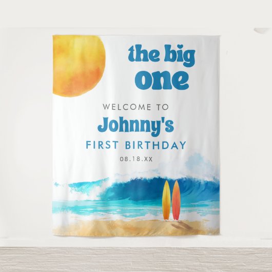 Tenture The Big One 1st Birthday Surf Beach Photo Backdrop (Devant)