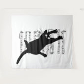 Tenture The cat hangs on musical notes (Devant (Horizontal))