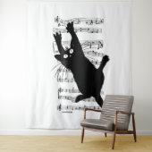 Tenture The cat hangs on musical notes (En situation)