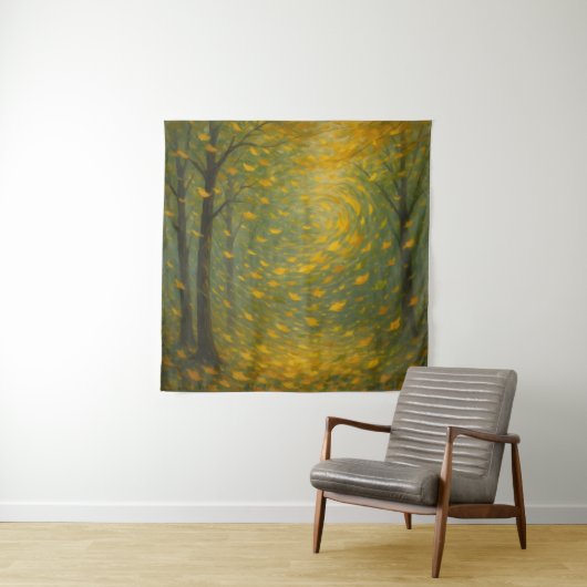 Tenture The Golden Autumn Dance: A Vortex of Falling Leave (En situation)