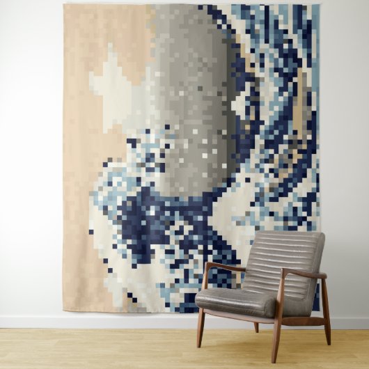 Tenture The Great Wave off Kanagawa 8 Bit Pixel Art (En situation)
