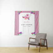 Tenture Thé Party de Baby Shower Mignon Fond Rose (En situation)