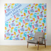 Tenture Thème Anniversaire Dinosaures Mignons Poudre Bleue (En situation (horizontale))