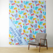 Tenture Thème Anniversaire Dinosaures Mignons Poudre Bleue (En situation)