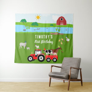 Tenture Thème d'anniversaire Animaux de la Ferme & Tracteu