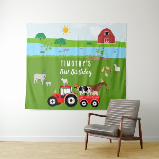 Tenture Thème d'anniversaire Animaux de la Ferme & Tracteu (En situation (horizontale))