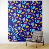 Tenture Thème d'anniversaire de dinosaure de couleur bleu (En situation)