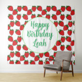 Tenture Thème de fête d'anniversaire fraise (En situation (horizontale))