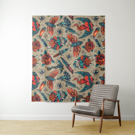 Tenture Thème de tatouage rétro (En situation)