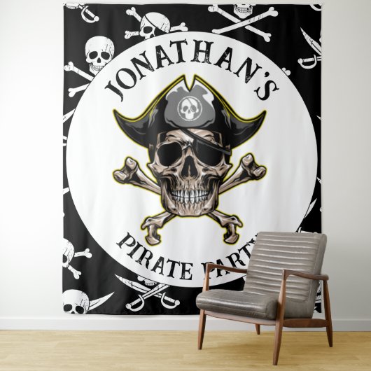 Tenture Thème pirate Parti Skull adulte.Bones fond (En situation)