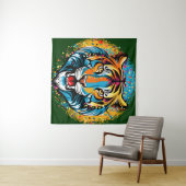 Tenture Tiger Head Rainbow colors paint stains (En situation (horizontale))