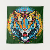 Tenture Tiger Head Rainbow colors paint stains (Devant)
