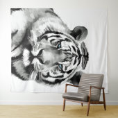Tenture Tiger Noir et Blanc Bleu yeux (En situation (horizontale))