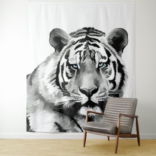Tenture Tiger Noir et Blanc Bleu yeux (En situation)