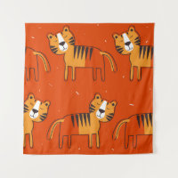 Tigers, hand drawn backdrop. Colorful seamless pat