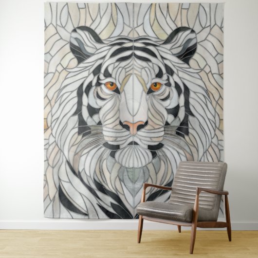 Tenture Tigre blanc - Art numérique en mosaïque de verre t (En situation)