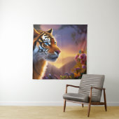 Tenture Tigre bleu et fleurs roses (En situation)