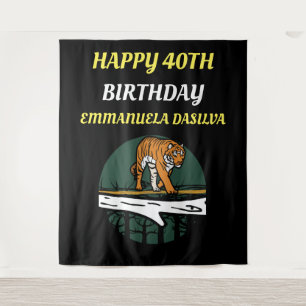 Tenture Tigre De Chat Sauvage Personnalisé Sur Noir