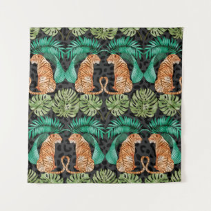Tenture Tigre et Feuilles en Aquarelle Motif sans couture