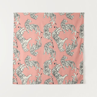 Tenture Tigres blancs : Motif exotique rose