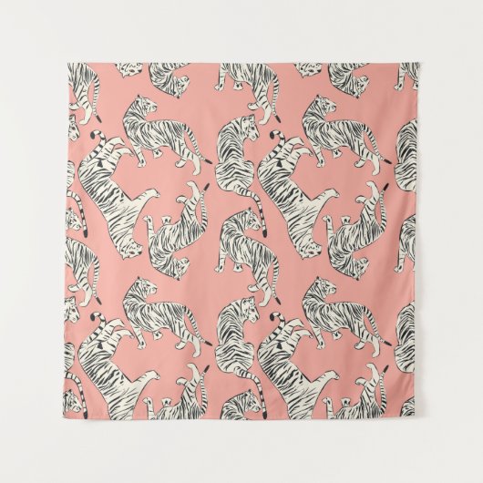Tenture Tigres blancs : Motif exotique rose (Devant)