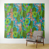 Tenture Tigres dans l'étang rose lotus (En situation (horizontale))