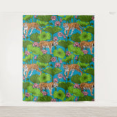 Tenture Tigres dans l'étang rose lotus (Devant)