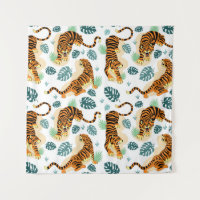 Tigres Feuilles tropicaux : Illustration Vintage.