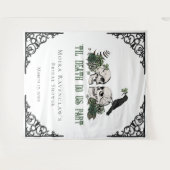 Tenture Til Death Crânes noirs et blancs et Roses verts (Devant (Horizontal))