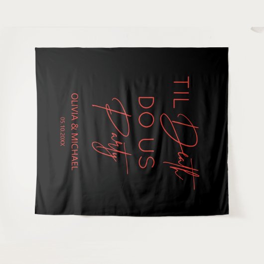 Tenture Til death do us party wedding red text backdrop (Devant (Horizontal))