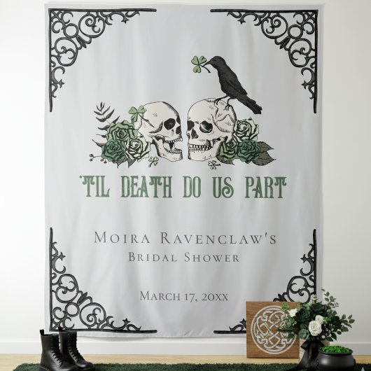 Tenture Til Death Green M. et Mme Skulls Roses verts
