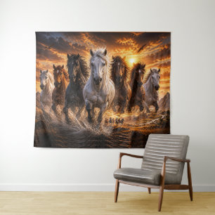 Tenture Timbre Sauvage – Art de Chevaux Majestueux en Cour