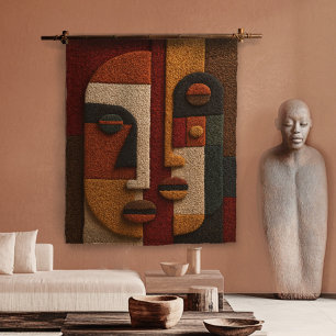 Tenture Tissu Boho en Terracotta Inspiré du Mudcloth Textu