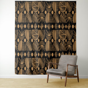 Tenture Tissu de moisissure tribale des Caraïbes : Noir, O