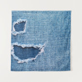 Tenture Tissu en denim déchiré, teintes bleues. (Devant)