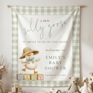Tenture Tissu Gingham de Sauge d'Oie Bienvenue Baby Shower